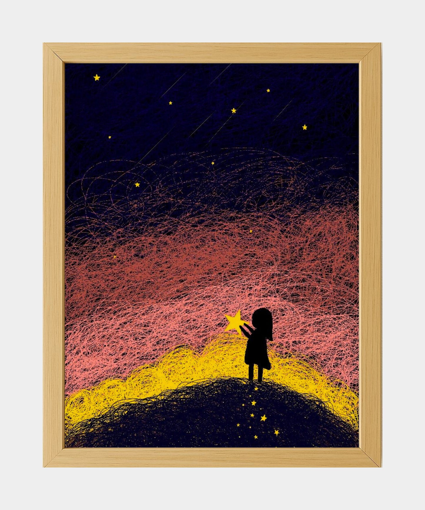 Girl with Star Wall Art - Inspirational Night Sky Poster