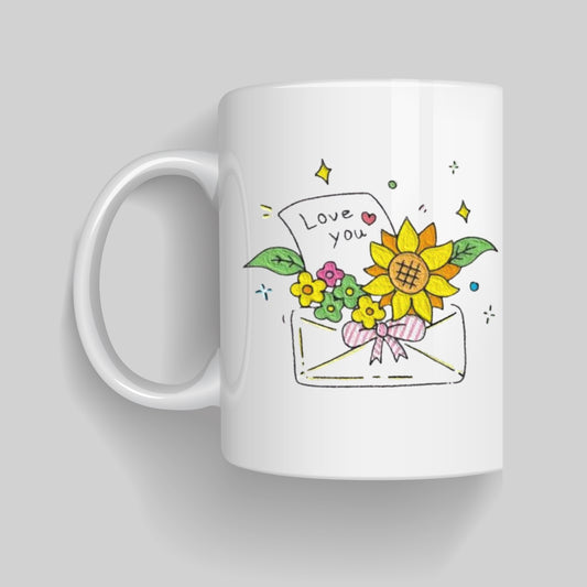 Cute Sunflower & Love Note Design Mug
