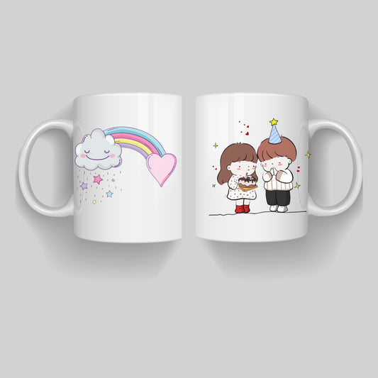 Cute Birthday Mug – Adorable Rainbow & Heart Design