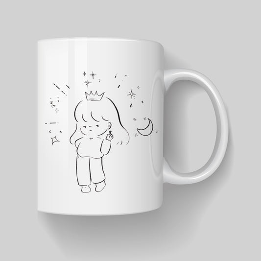 Cute Minimalist Flower & Girl Illustration Mug