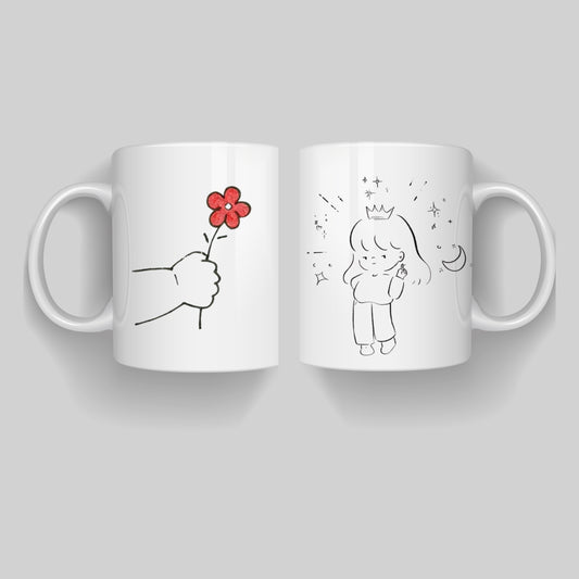 Cute Minimalist Flower & Girl Illustration Mug
