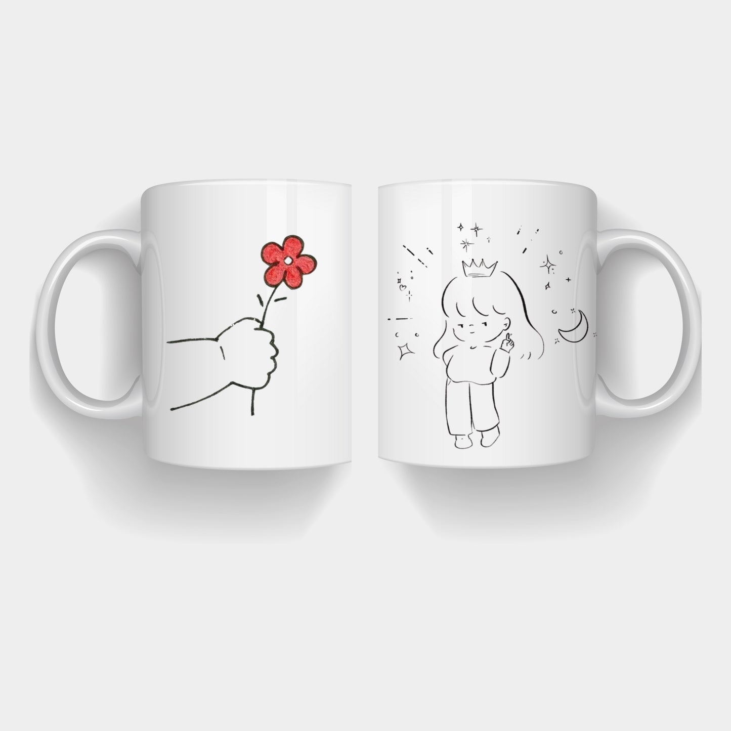 Cute Minimalist Flower & Girl Illustration Mug