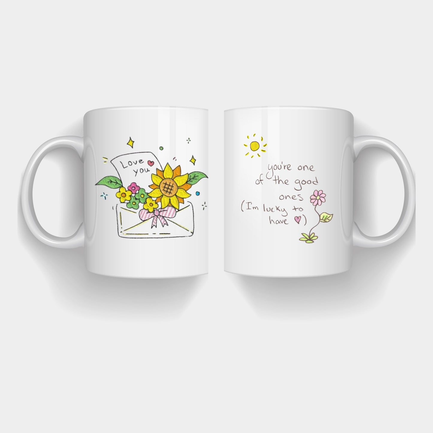 Cute Sunflower & Love Note Design Mug